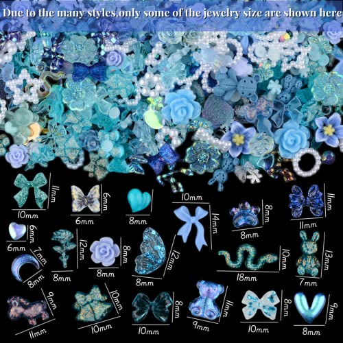 Umillars 3D Blue Flowers Nail Art Charms Rhinestones Kit,Acrylic Camellia Rose Flower Butterfly Bowknot Crown Heart Bear Rabbit Charms For Nail Art Designs Diy Accessories Craft #TOP2