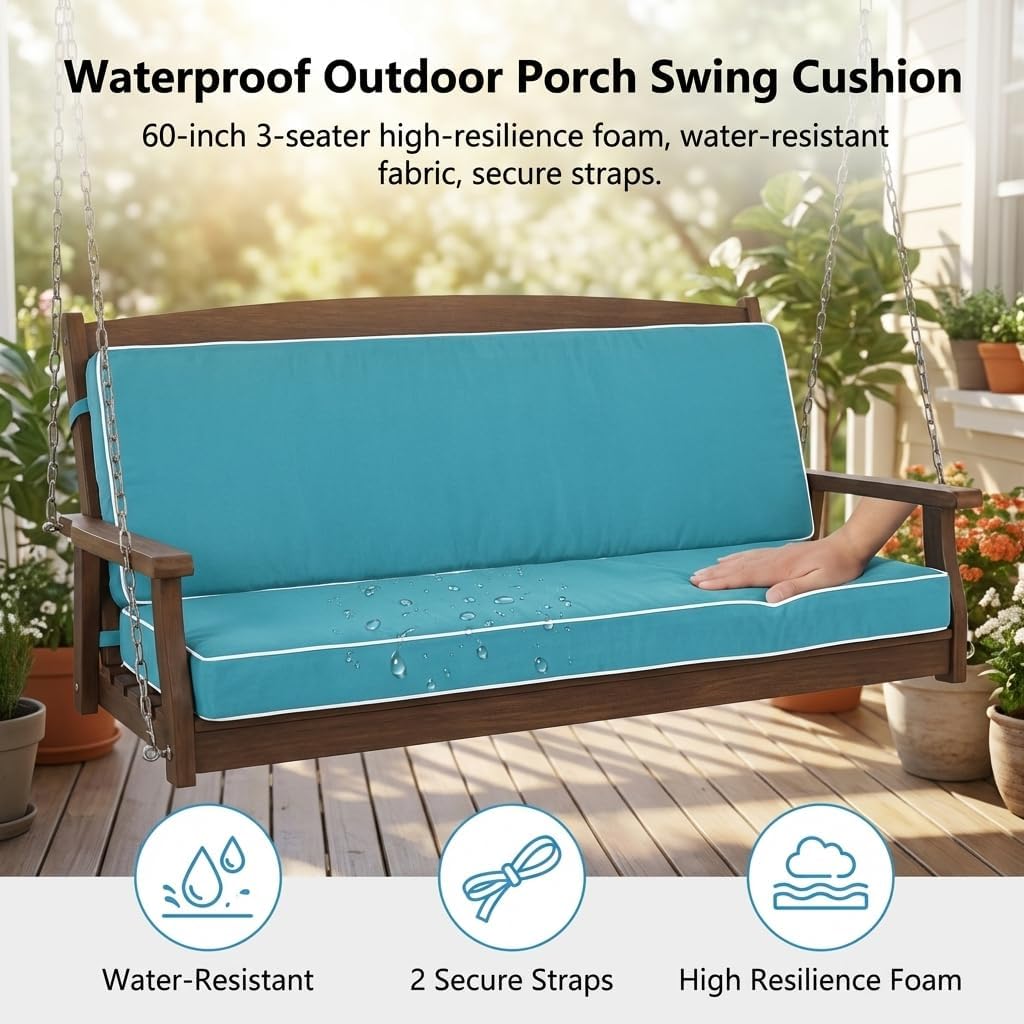 60 Inches Outdoor Bench Swing Cushions,Large 3 Seater Water Resistance Foam Cushion for Patio Porch Furniture