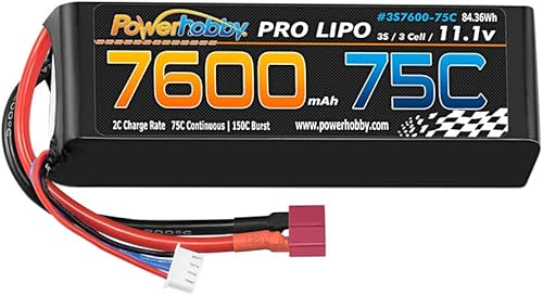 Miniatura 3 de Power Hobbies 3S760075Cdns 7600mAh 11.1V 3S 75C Batería Lipo con conector T-Plug cableado