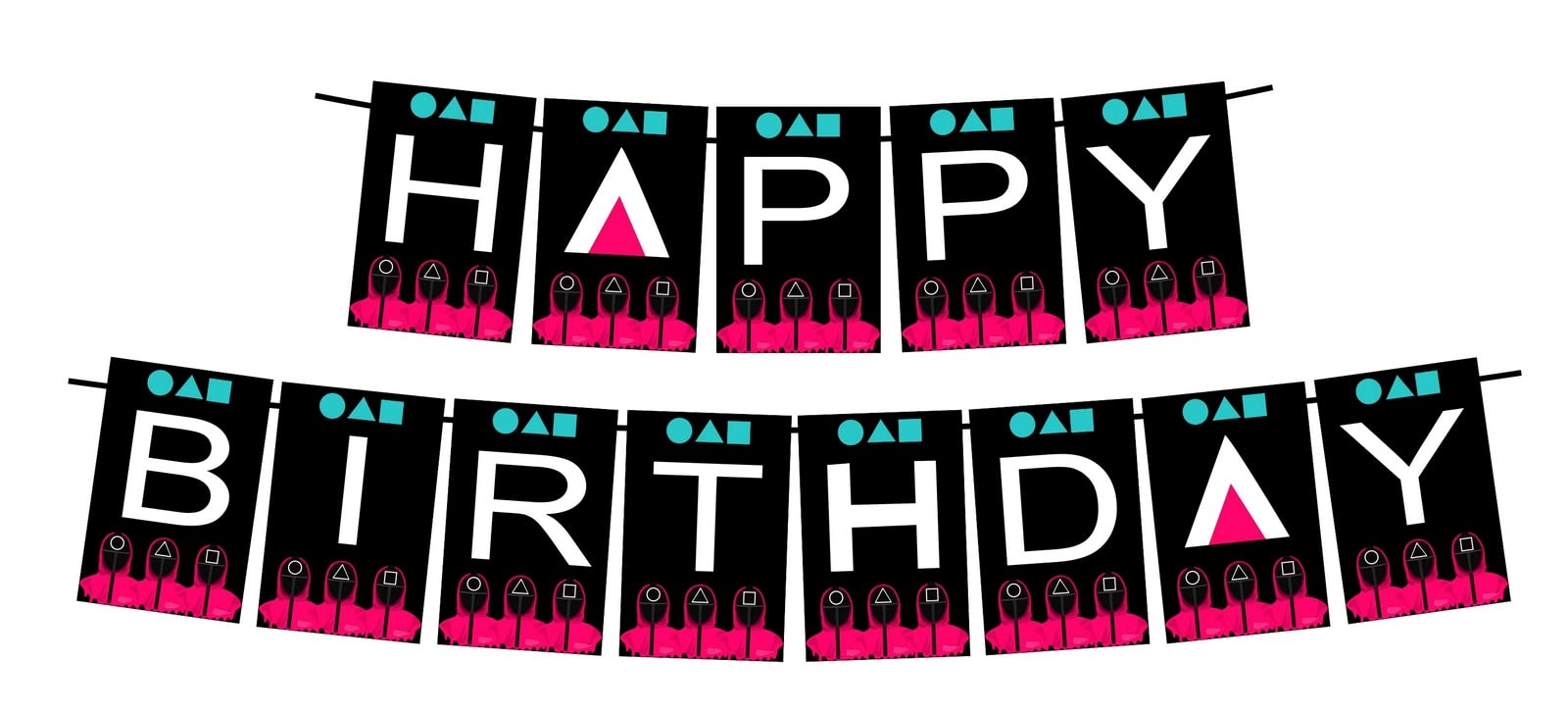 Partyzon Squid Game Theme Happy Birthday Banner Bunting Flags for Background and Theme Birthday Party Decorations