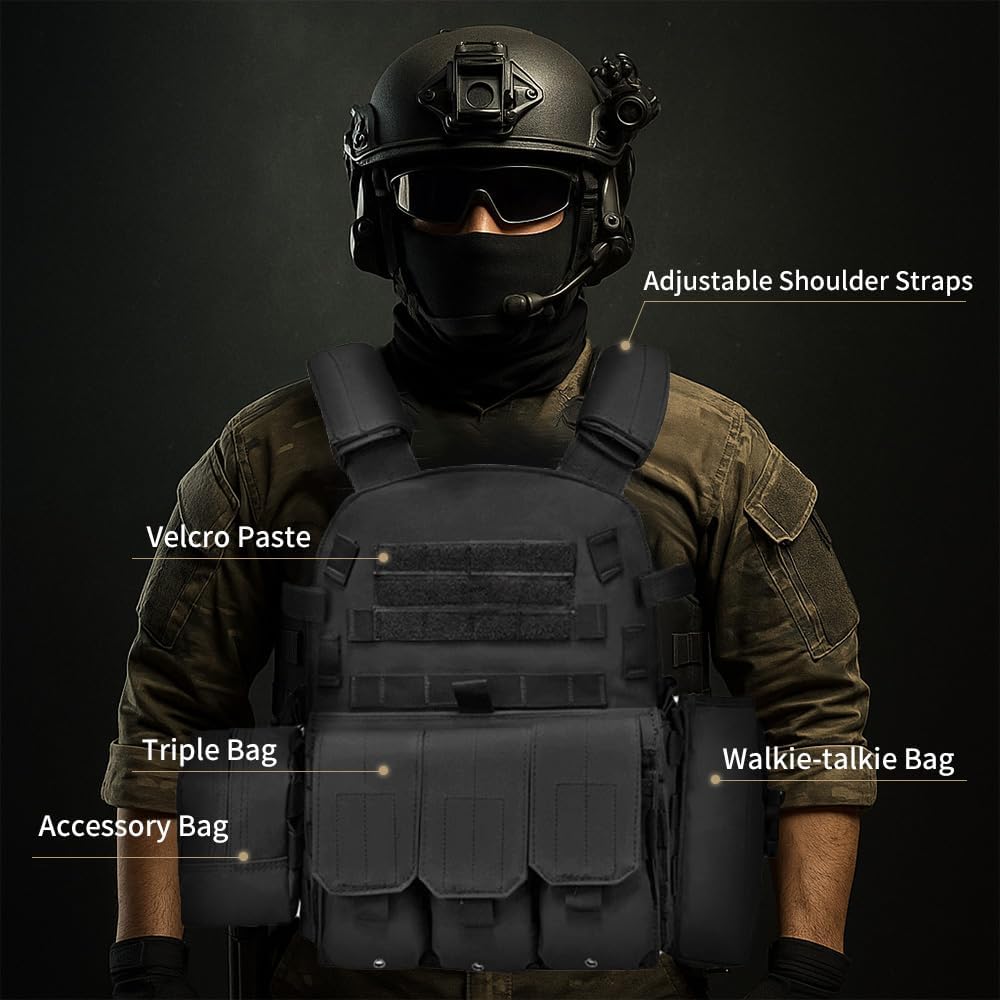 Tactical Vest for Men – Modular Airsoft Plate Carrier with MOLLE System, CORDURA Material, Adjustable Military Vest for Airsoft, Paintball, Shooting, Hunting, and Cosplay