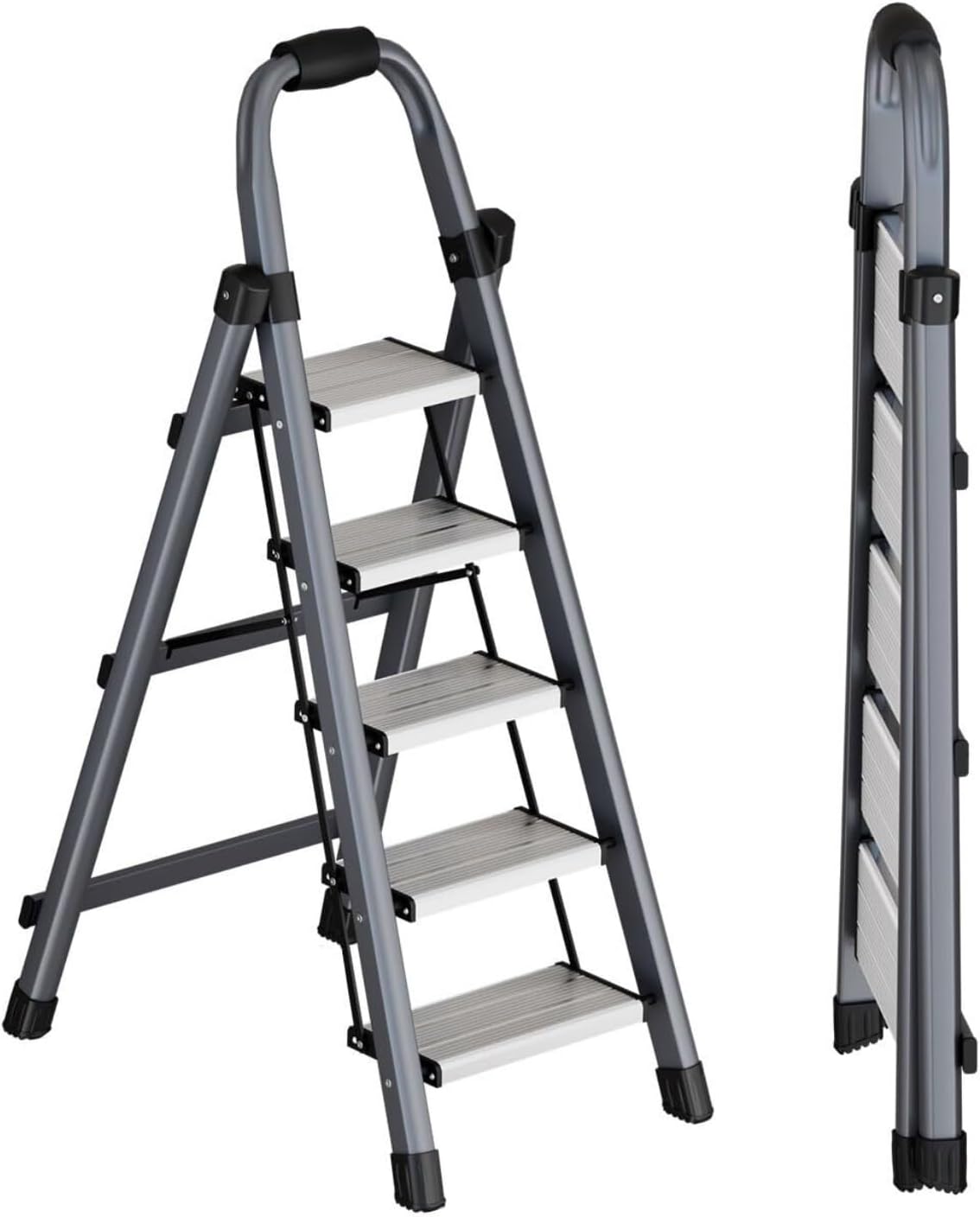 Attic Ladders Folding Ladder Step Stool with Wide Anti-Slip Pedal Lightweight Step Ladder Load 330 pounds, for Home, Kitchen(5 Steps)