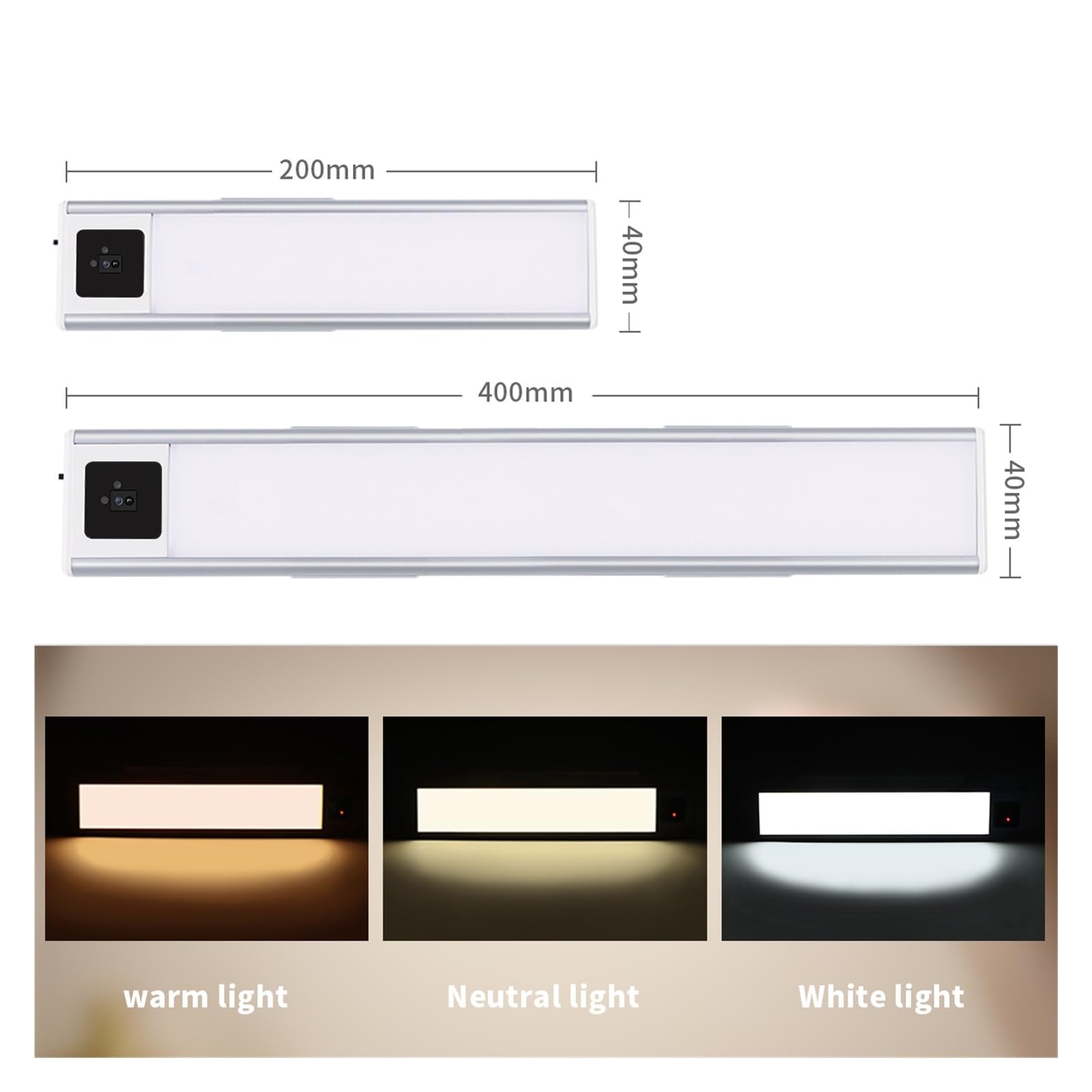 Luz LED For Armario De Cocina, Led Barrido Manual, Recargable Por USB, Iluminación Aluminio Negro, Debajo Armarios, 20/40/60CM Detector De Movimiento(Cold White Light,60CM_SILVER1)