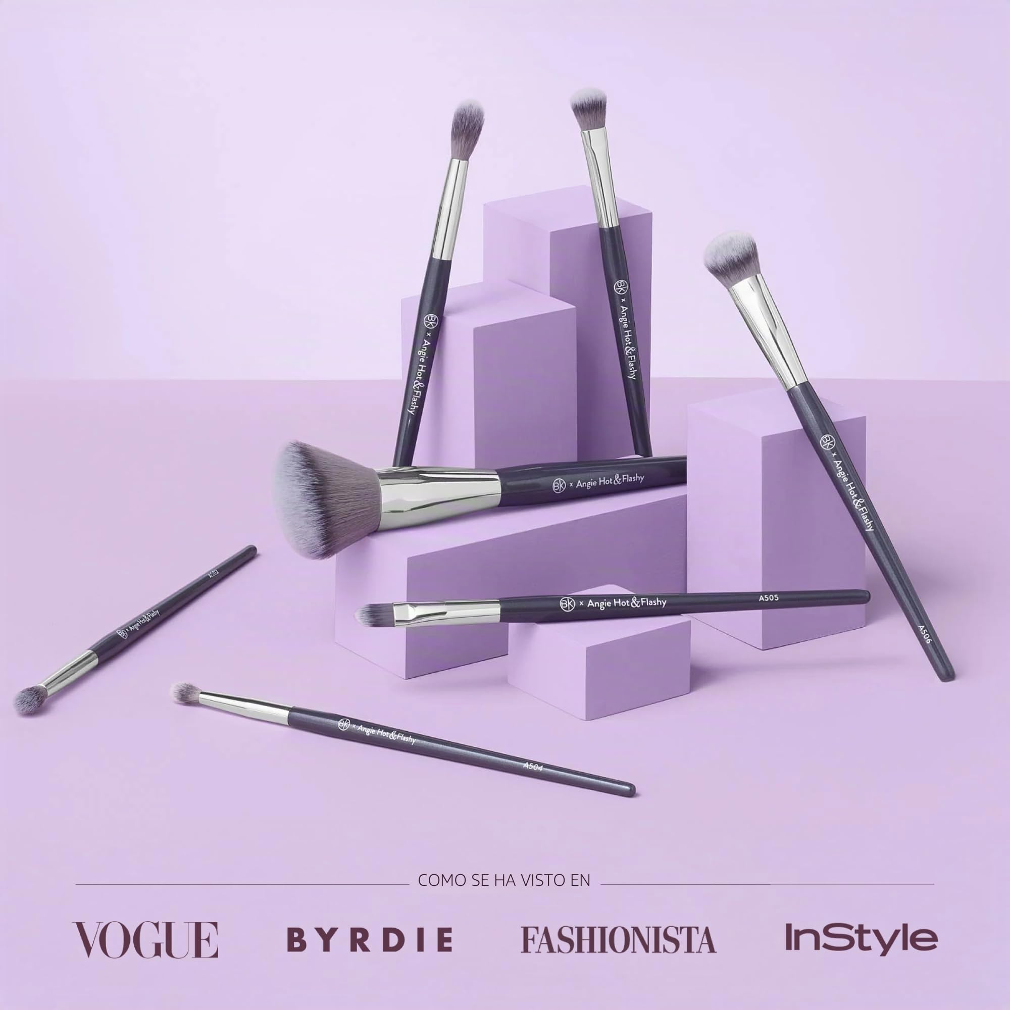 BK BEAUTY BRUSHES - ANGIE HOT & FLASHY - Juego de brochas de maquillaje (7 piezas) - Brochas de maquillaje para bases líquidas o en crema - Corrector debajo de los ojos | Brocha de maquillaje