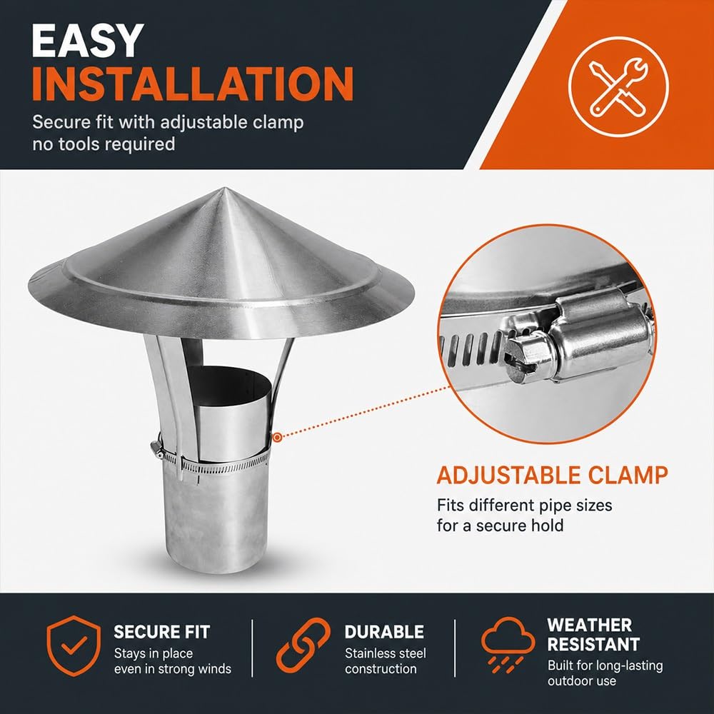 Sombrero Chimenea Acero Inoxidable Antilluvia y Antiviento