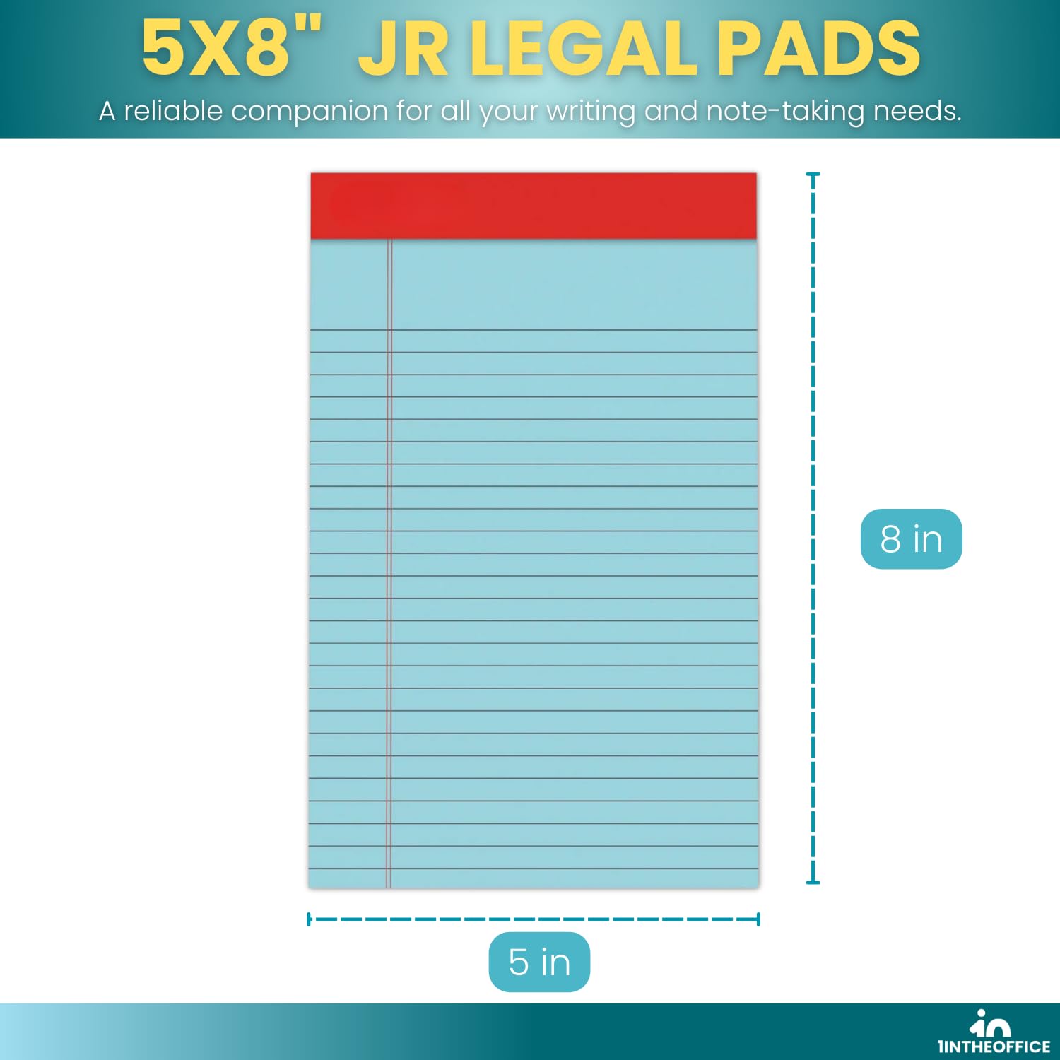1InTheOffice Legal Jr Legal Blöcke, 12,7 x 20,3 cm, farbige Notizblöcke, kleine Notizblöcke, schmal, liniert, Weiß, 50 Blatt/Block, 12 Stück