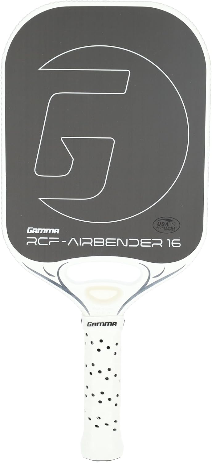 GAMMA RCF Airbender Pickleball Paddle, Raw Carbon Fiber, Customizable Handle Weight System & Aerodynamic Open Throat w/Shock Absorbing Gel Insert, 22mm,16mm, 13mm, & 10mm