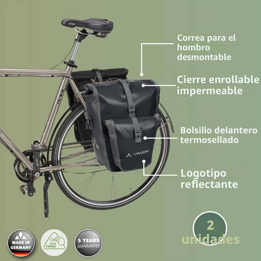 VAUDE Aqua Back Plus – Alforjas para bicicleta – Juego de 2 bolsas para bici adaptables a la carga e impermeables – Par de portabultos para rueda trasera