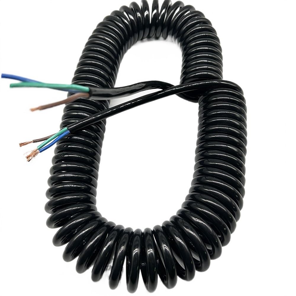 Cable flexible espiralado con muelle para enchufe, Alambre espiral de resorte estirable cuadrado de 3 núcleos y 4 mm, 1-2 metros(Stretch 2 meter)
