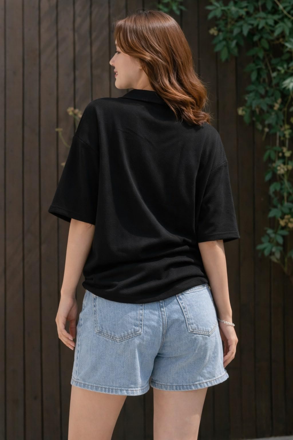 Zilcon Oversized Tshirts for Women V-Neck Summer Short Sleeve Casual Loose Top (Black_L (l))