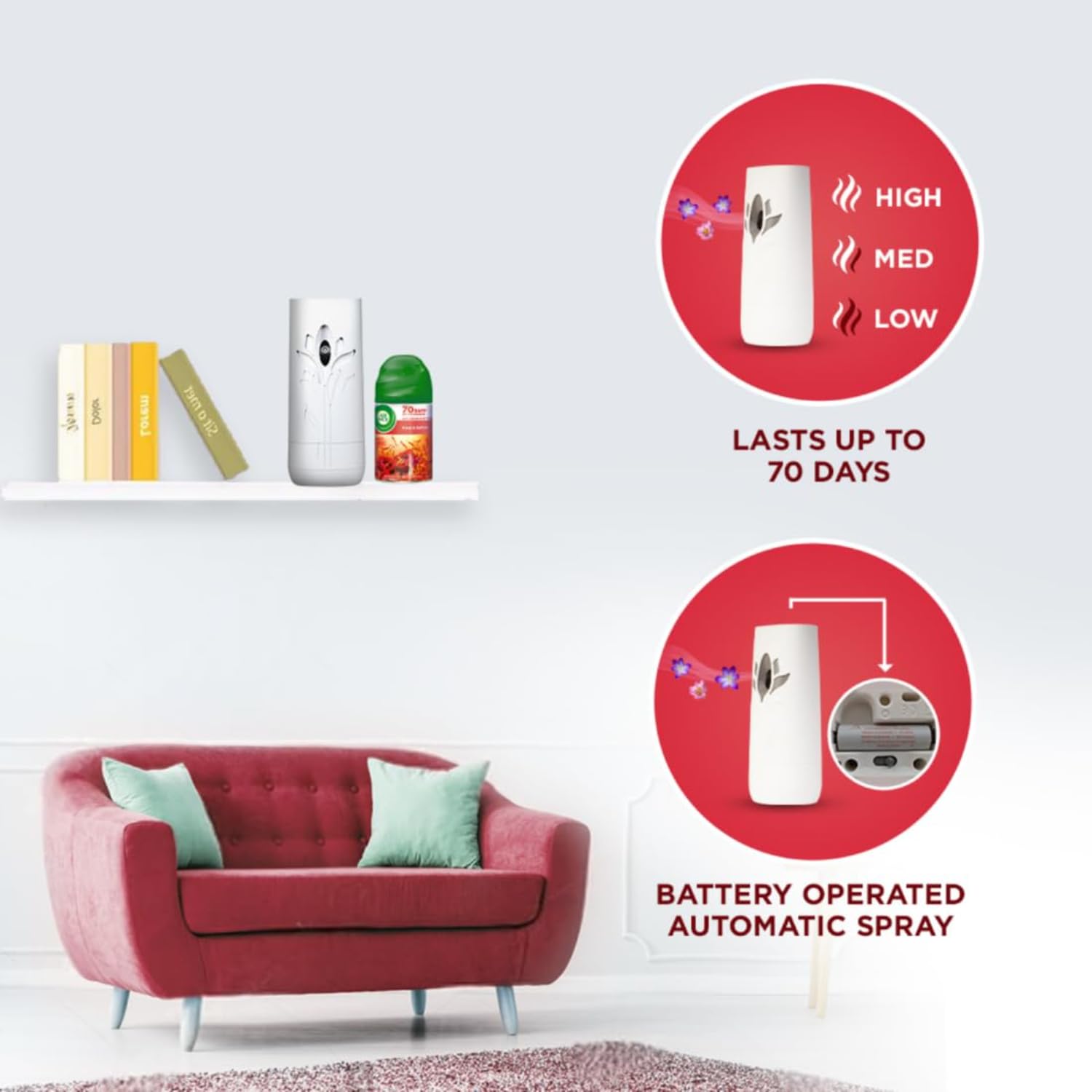Air Wick 250 ml - Rose & Saffron, Freshmatic Automatic Air Freshener Refill | 2600 Sprays Guaranteed | Automatic Room Freshener, Bathroom Freshener and Room Spray (Pack of 4) - Image 5 thumbnail