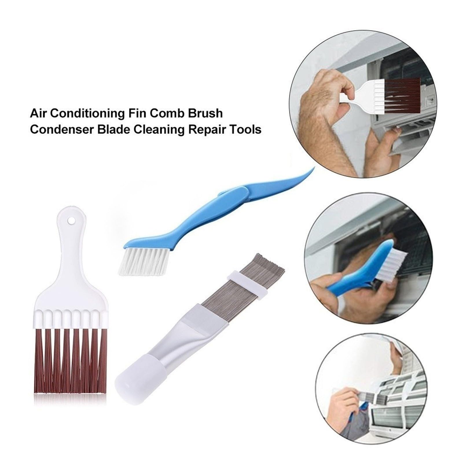 Set universale con pettine a condensatore per radiatore auto, per condizionatore d'aria, strumento per la pulizia delle mani (03)