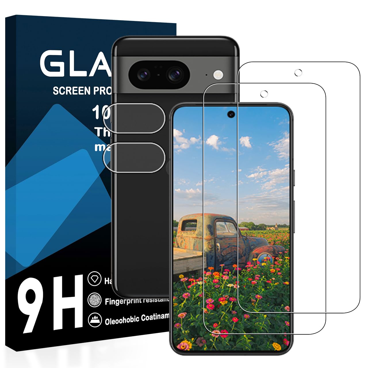 対応 Google Pixel 8A ガラスフィルム 【2+2枚セット-国産AGC旭硝子ガラス】 対応 Pixel 8A フィルム（２枚入り） + レンズフィルム（２枚入り）グーグルピクセル 8A 液晶 保護フィルム 強化ガラス 硬度9H 2.5Dラウンドエッジ加工 気泡ゼロ スクラッチ防止 飛散防止 衝撃吸収 高透過率 撥油性 指紋防止 超高タッチ感度 貼り付け簡単 JCJC-Google Pixel 8A