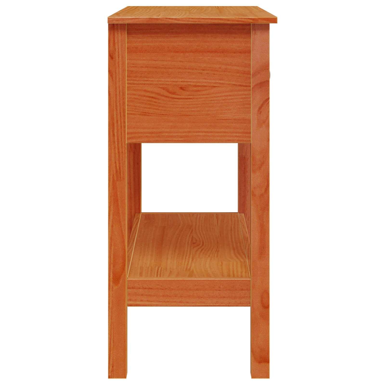 Mesa consola marrón cera madera de pino maciza, 75 x 35 x 75 cm, con cajones y estante, mesa auxiliar, mesa auxiliar para salón, dormitorio, pasillo, oficina, ahorra espacio, moderna