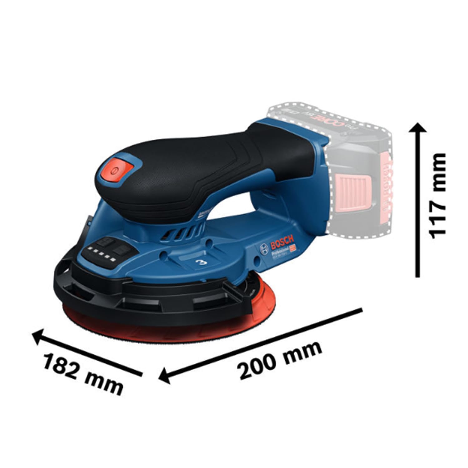 Bosch Professional 18V System Levigatrice a batteria GEX 18V-150-3 (incl. 1 carta abrasiva, 1 contenitore, 1 anello di sicurezza, senza batteria/caricabatteria)