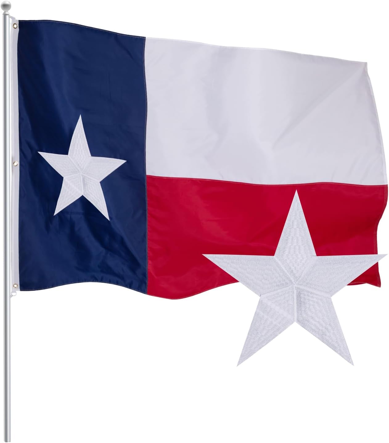 Texas State Flag 4x6 Ft Heavy Duty TX Flag with Embroidered Stars & Sewn Stripes Durable 210D Nylon with 2 Brass Grommets & 4-Row Stitch Hemming Vivid Color Indoor & Outdoor Use
