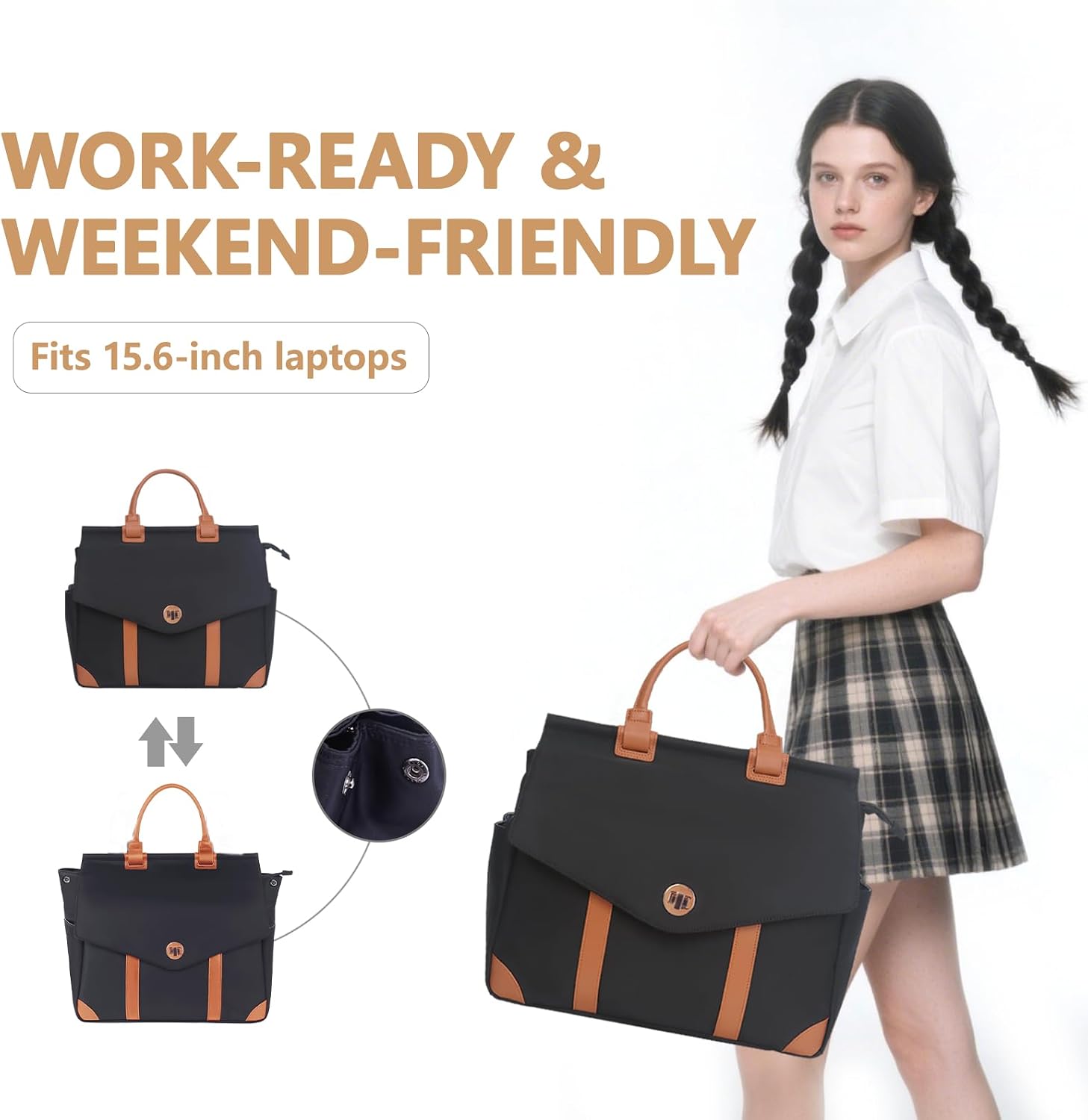 Multi-Functional Leather Shoulder Bag Backpack for Women: 20L Handbag with 12 Pockets Fits 15.6 Inch Laptop & A4 Documents - Ideal for Business Travel Waterproof