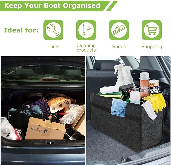 Image of JVCV Felt 2 PACK - Car Trunk Boot Organizer, Car Storage and Organizer Anti Slip Car Accessories Organizer for Car, Suv, Sedan, Truck, Minivan Anti Slip Bottom (Large), Automobiles, Grey