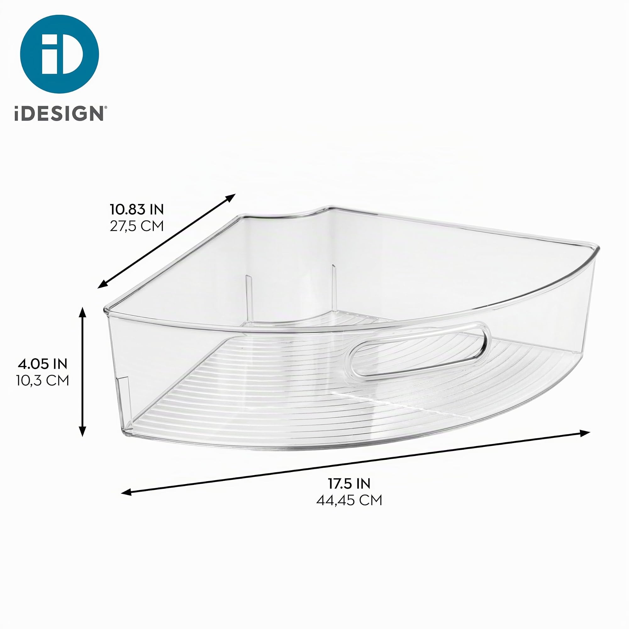 iDesign Lazy Susan Lot de 2 bacs de rangement d'angle avec poignée – Lot de 2 – Transparent