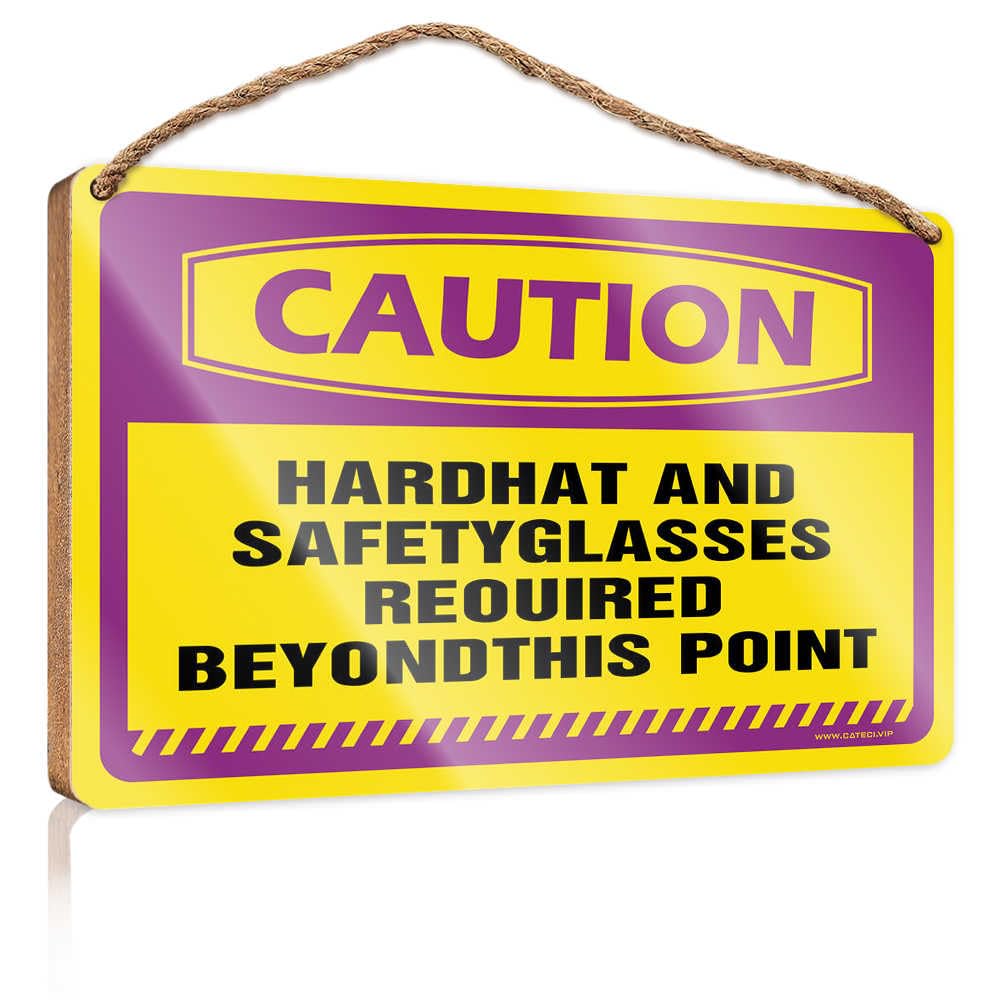 Sign Front Door Decor Caution Hard Hat And Safety Glasses Required Wooden Sign Door Hanging Sign Fall Porch Signs(15X28CM)