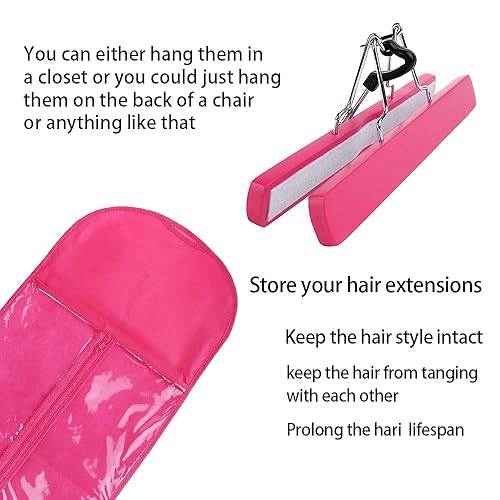 Miniatura 6 de Paquete de 1 bolsa de almacenamiento para extensiones de cabello extra largo con colgador, extensiones de cabello, paquetes de coleta, funda de