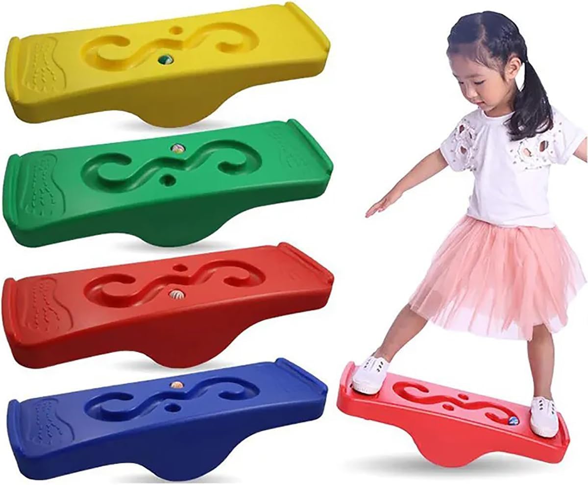 REZNOR Kids Rocking Seesaw S Shape Balance Board Fitness Training Board Balance Training Equipment Children Indoor Outdoor Activity Toy, Color May Vary