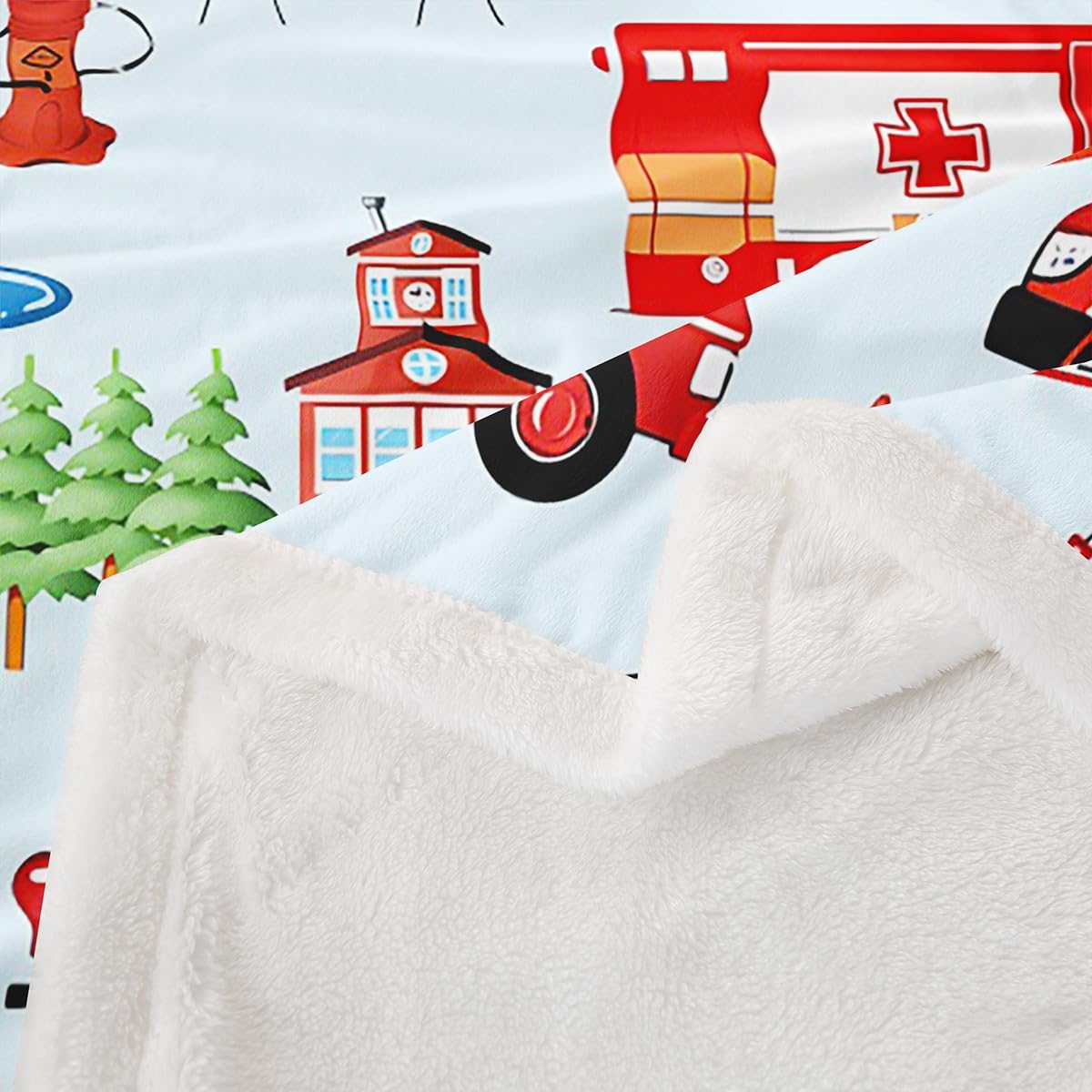 Loussiesd Manta con estampado de camión de bomberos para niños, 150 x 200 cm, diseño de coche de policía, moto y avión, manta para niños, adolescentes, vehículos de tráfico