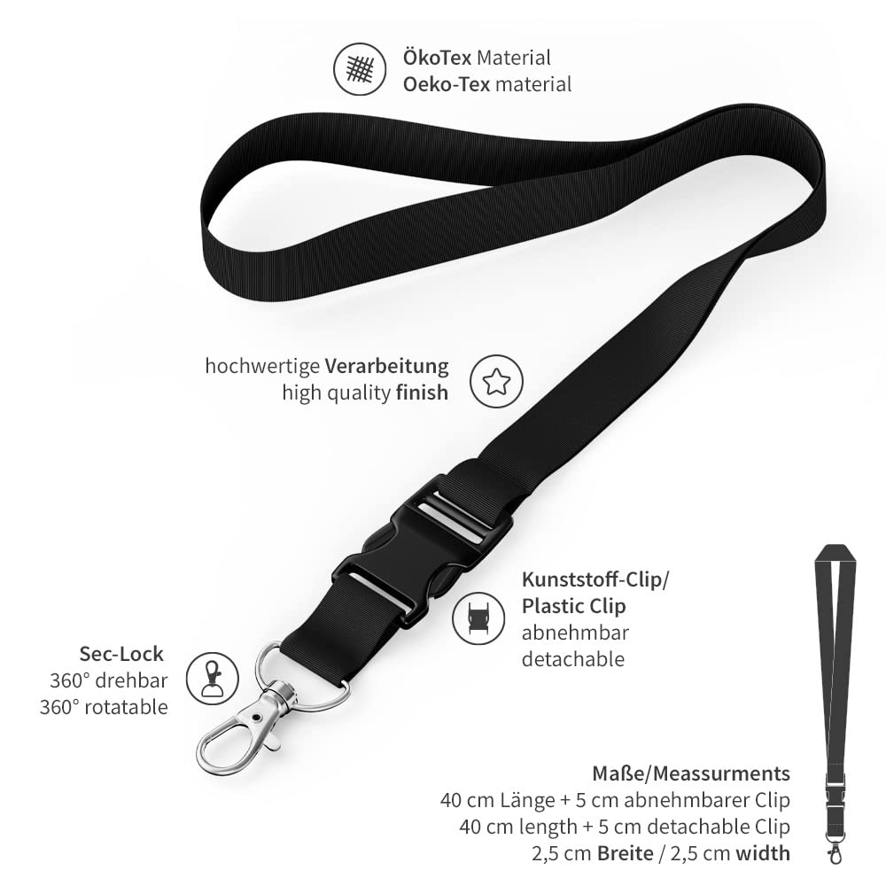 Kandinsky 25 Stück 25mm Schlüsselbänder Lanyards, Schwarz, 90cm mit Steckschnalle, geeignet für Messen, Events und Veranstaltungen ideal für Ausweishüllen Skipass