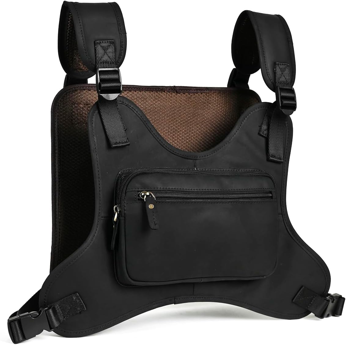 Le'aokuu Hands Free Tactical Chest Rig Bag Walkie Talkie Vest Harness Radio Holster Holder for Men 291 (Brown)