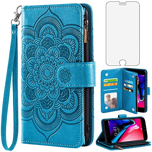Asuwish Handyhülle für iPhone 7 Plus/8 Plus Hülle mit Folie Schutzfolie Kartenfach Klappbar Leder Blumen Geldbörse Ständer i 7Plus 8Plus + 7+ 8+ Handy Hüllen Schutzhülle Wallet Cover Phone Case Blau Asuwish Handyhülle für iPhone 7 Plus/8 Plus Hülle mit Folie Schutzfolie Kartenfach Klappbar Leder Blumen Geldbörse Ständer i 7Plus 8Plus + 7+ 8+ Handy Hüllen Schutzhülle Wallet Cover Phone Case Blau