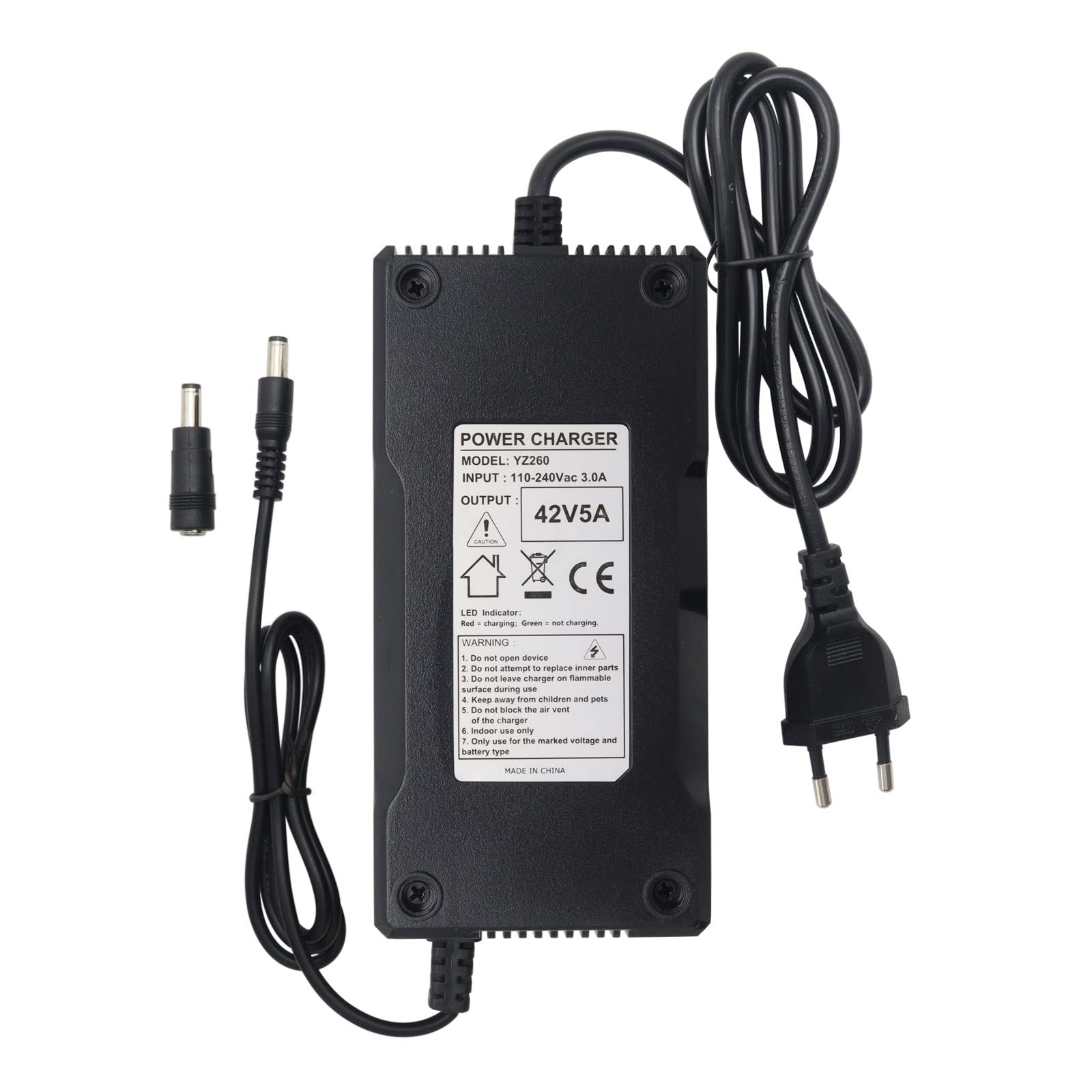 42V 5A Netzteil Ladegerät Ladekabel für 36V Akkus 5,5mm x 2,1mm Rundstecker mit 5,5mm x 2,5mm TIPP für E-Bike Elektrofahrrad Elektro Fahrrad Akkus zum ACK4201 C060L1001