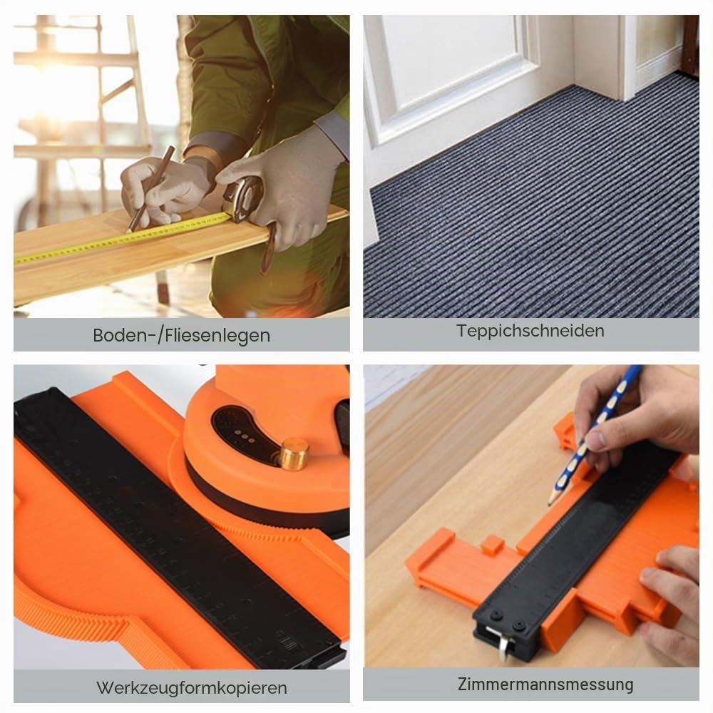 Laminatboden Kit und Konturenlehre mit Feststeller 45 Stück, Vinylboden Verlegeset Laminat Holzfußboden Installations Set, mit 40 Montagekeile, Hammer, Schlagklotz, Zugeisen, für Laminat Parkett