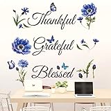 Inspirational Sticker Quote Grateful Thankful Blessed Removable Peel and Sticker Religious Wall Decor Blessed Wall Sign Inspirational for Kitchen Living Room Dining Room.