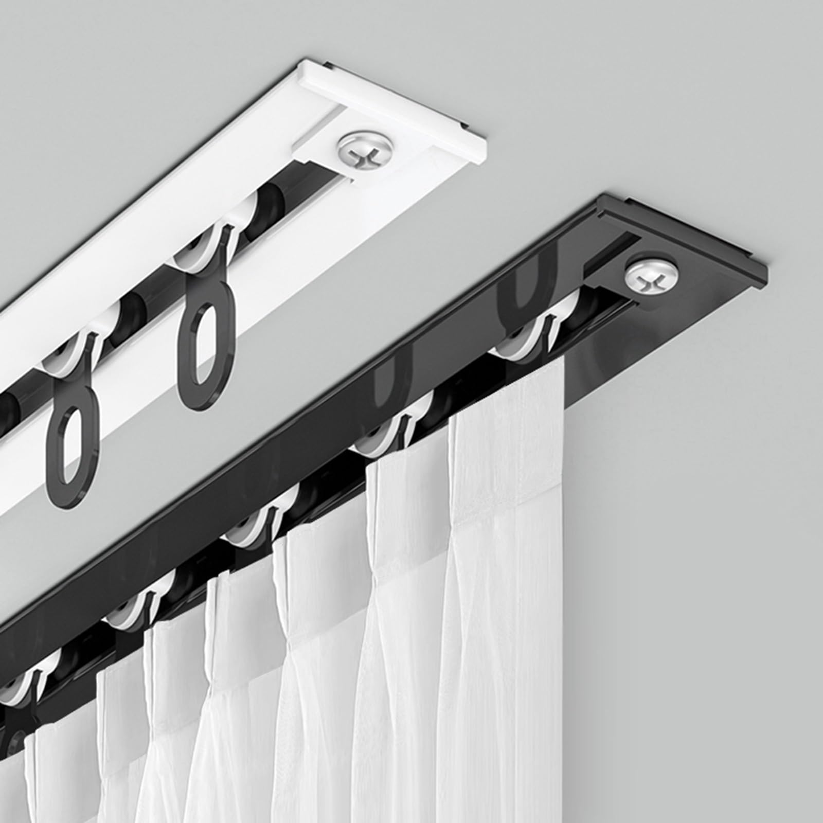 Hidden Curtain Track White, Heavy Duty Ceiling Track, Recessed Curtain Railing System, For Room Divider, Living Room, Bedroom Windows(Black,300cm/9.8ft(2 * 150cm))