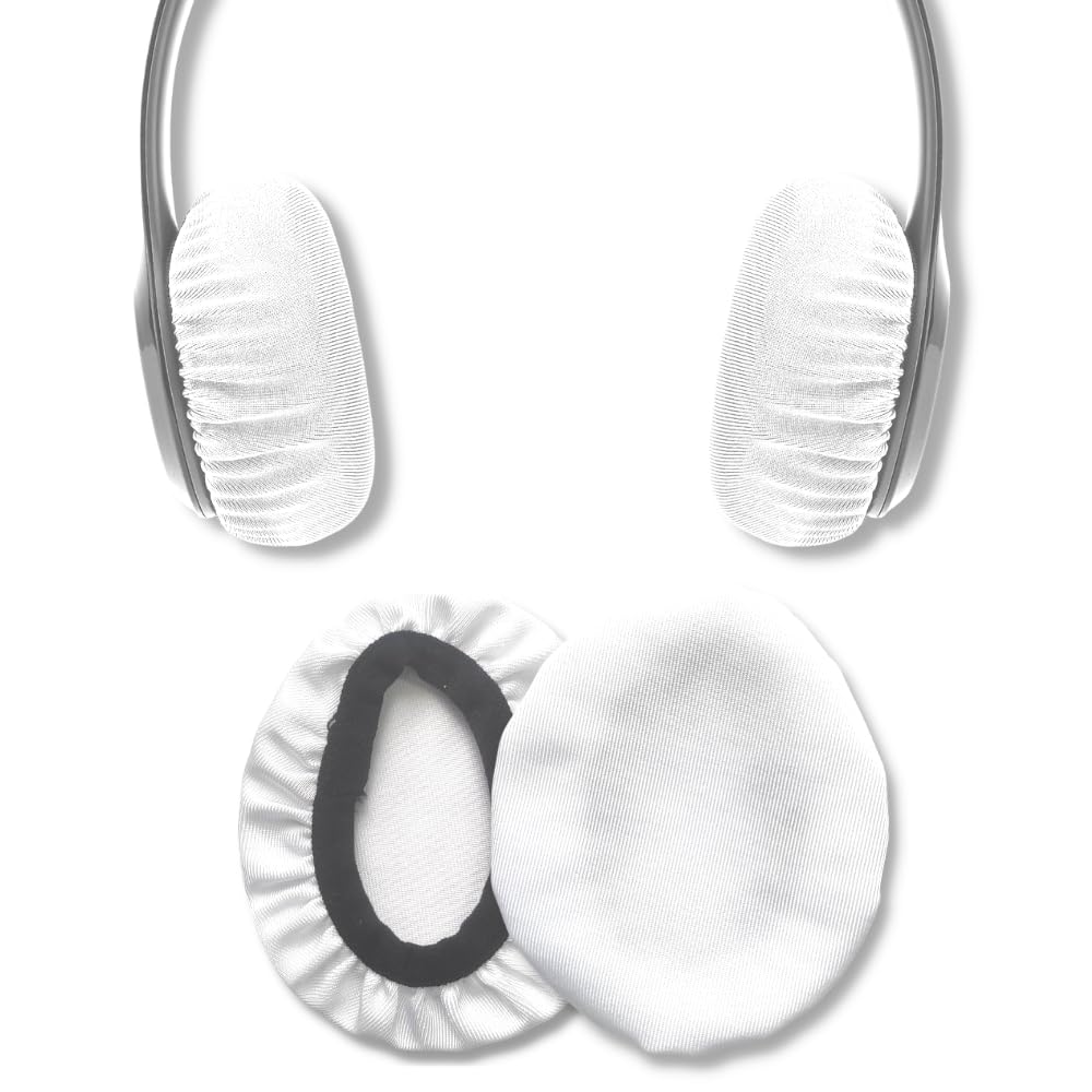 Crysendo Headphone Ear Cushion Cover for Audio Technica, Son-y, JBL, Jabra Headphones | Protectors for 4-8cm Earpads | Stretchable Fabric Ear Cushion Sweatproof Ear Pad Cover (Small – 1 Pair)(White)