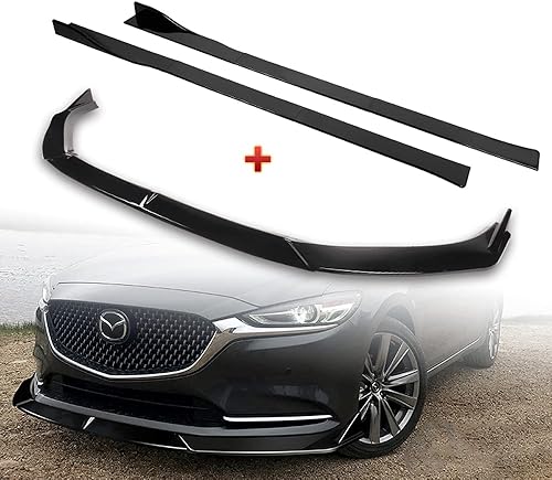 Q1-TECH - Kit de 9 piezas de parachoques delantero y falda lateral, juego de difusor compatible con Mazda 6 Atenza 2019 2020 2021, alerón de labio