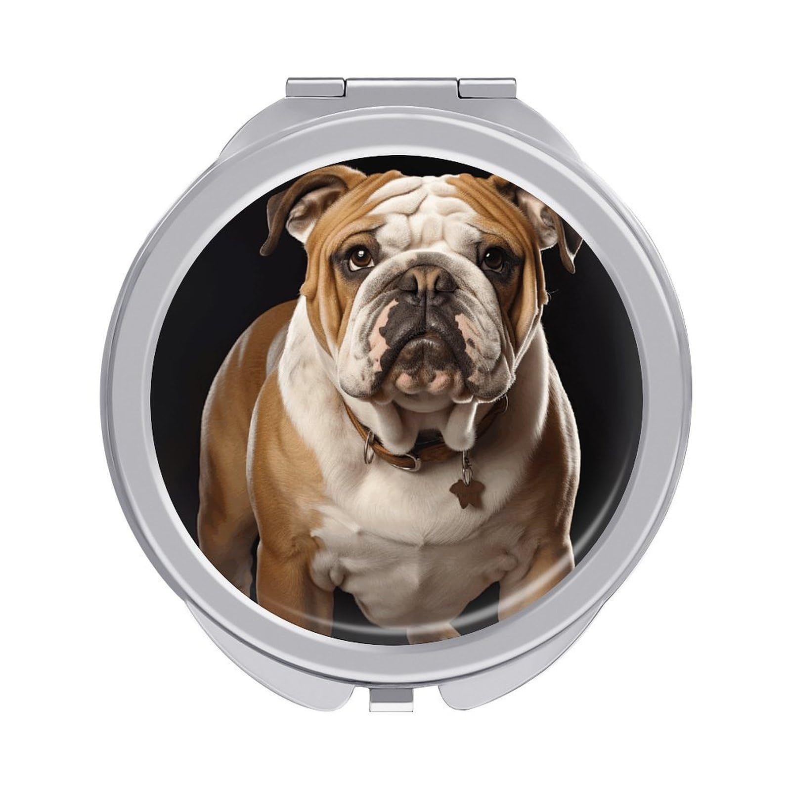 VstaDank English-Bulldog Travel Makeup Mirrors Exquisite Double-Sided 2X/1X Magnifying Folding Pocket Mirror Portable Round Handheld Mirror Mini Compact Mirrors for Outdoor Home
