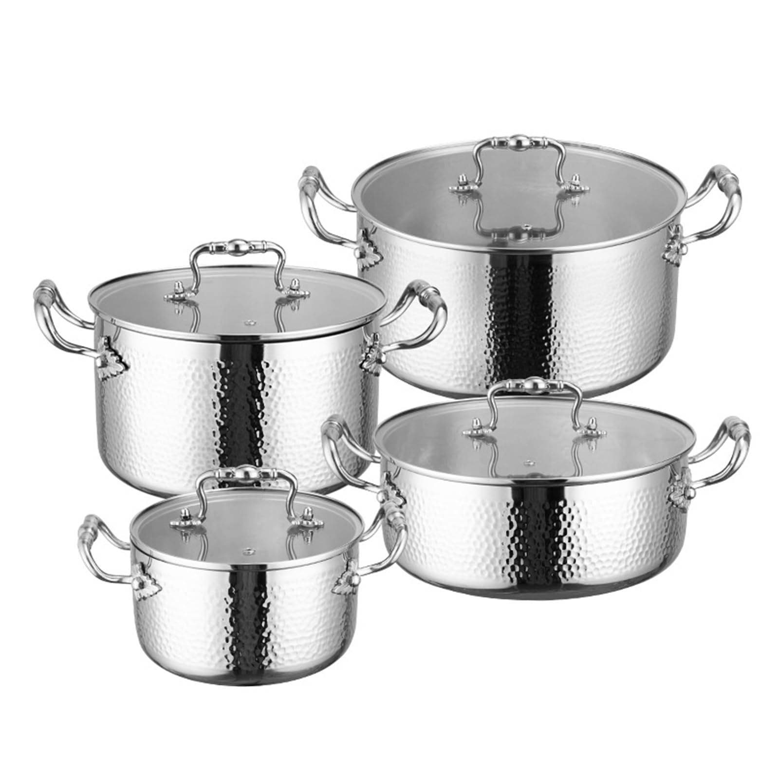UCK-KIT Stainless Steel Stock Pot with Visible Lid for Pasta, Soup, Spaghetti, Nonstick Thick Bottom Stockpot, Induction Pasta Pot Compatible with All Cooktops, Dishwasher Safe,4SETS