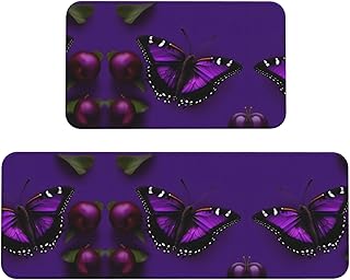 Un tapete de cocina de Navidad con diseño de mariposa de ciruela morada, 2 alfombrillas de cocina acolchadas para suelo, alfombrilla antideslizante para cocina, suelo