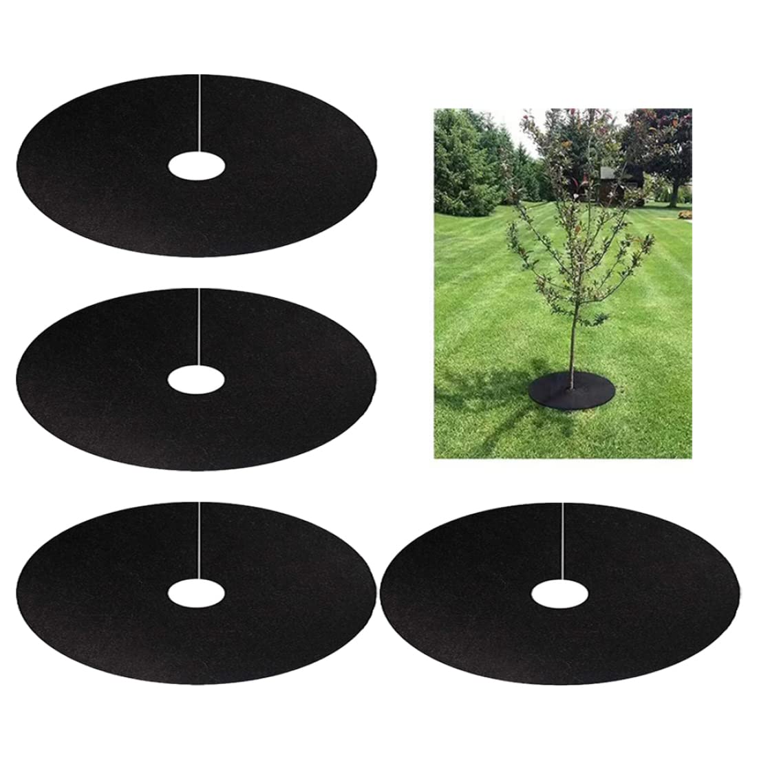 Pierścień ściółki do drzew wielokrotnego użytku, włókninowa mata ochronna na drzewa, zwalczania chwastów, czarna, średnica zewnętrzna 82 cm, 4 sztuki, ochraniacz