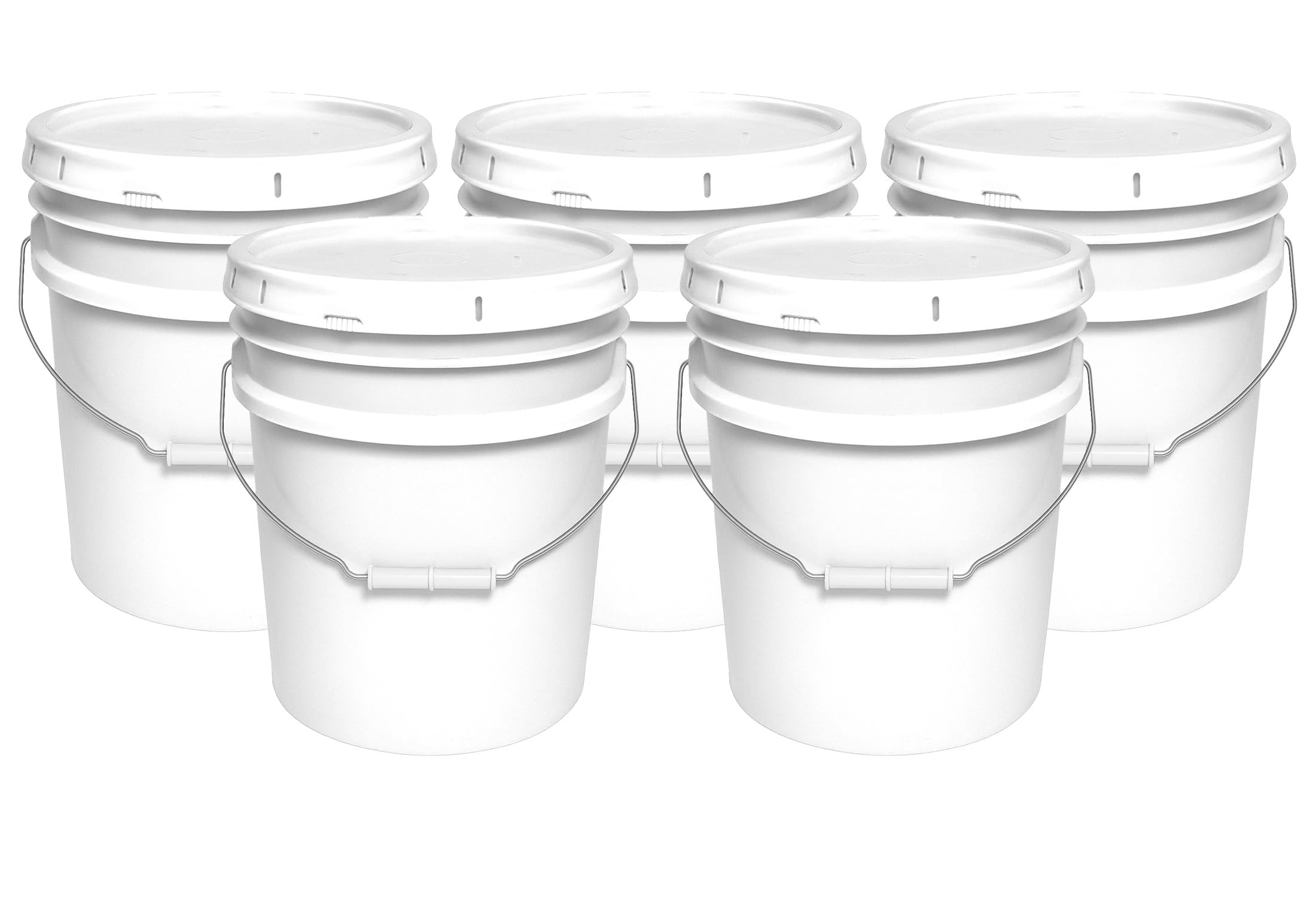 MKS Plastics White 5-Gallon Heavy-Duty Bucket with Airtight Lid, 5-Pack