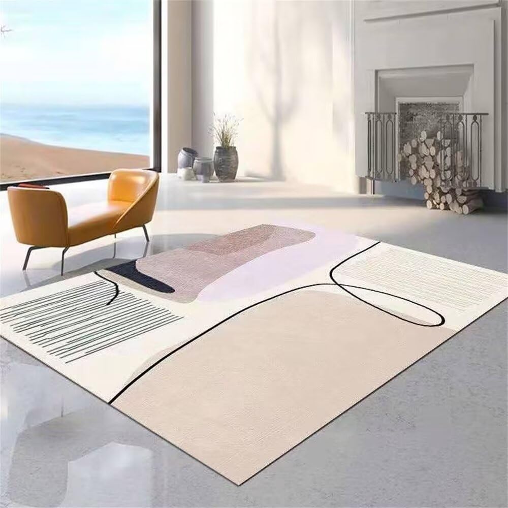 Tapis à poils courts beige 140x180cm doux au design simple épuré