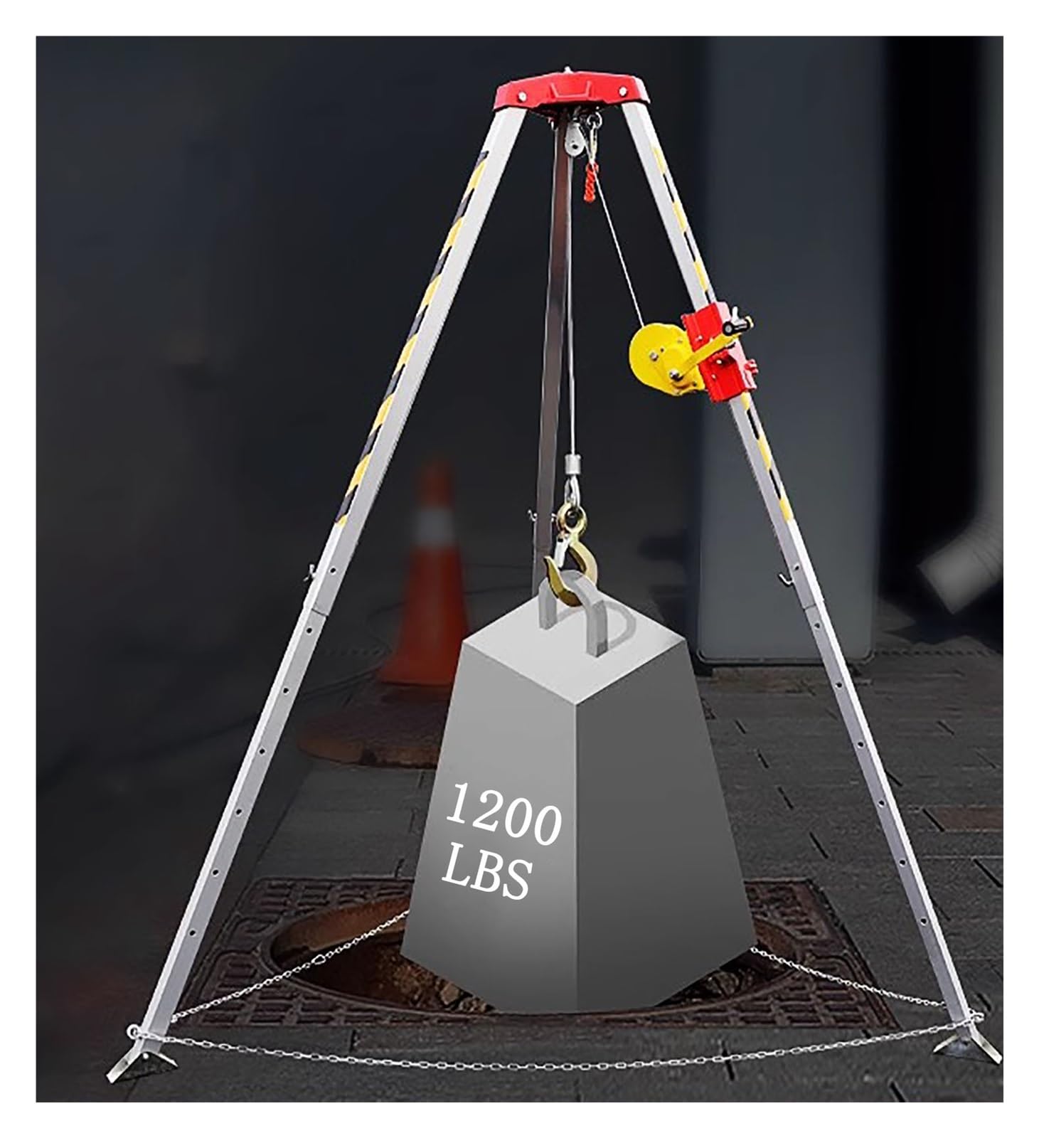 Trépied en aluminium robuste avec treuil pour sauvetage de trappe, équipement portable de protection contre les chutes pour espaces confinés, équipement de levage industriel, sécurité haute capacité.