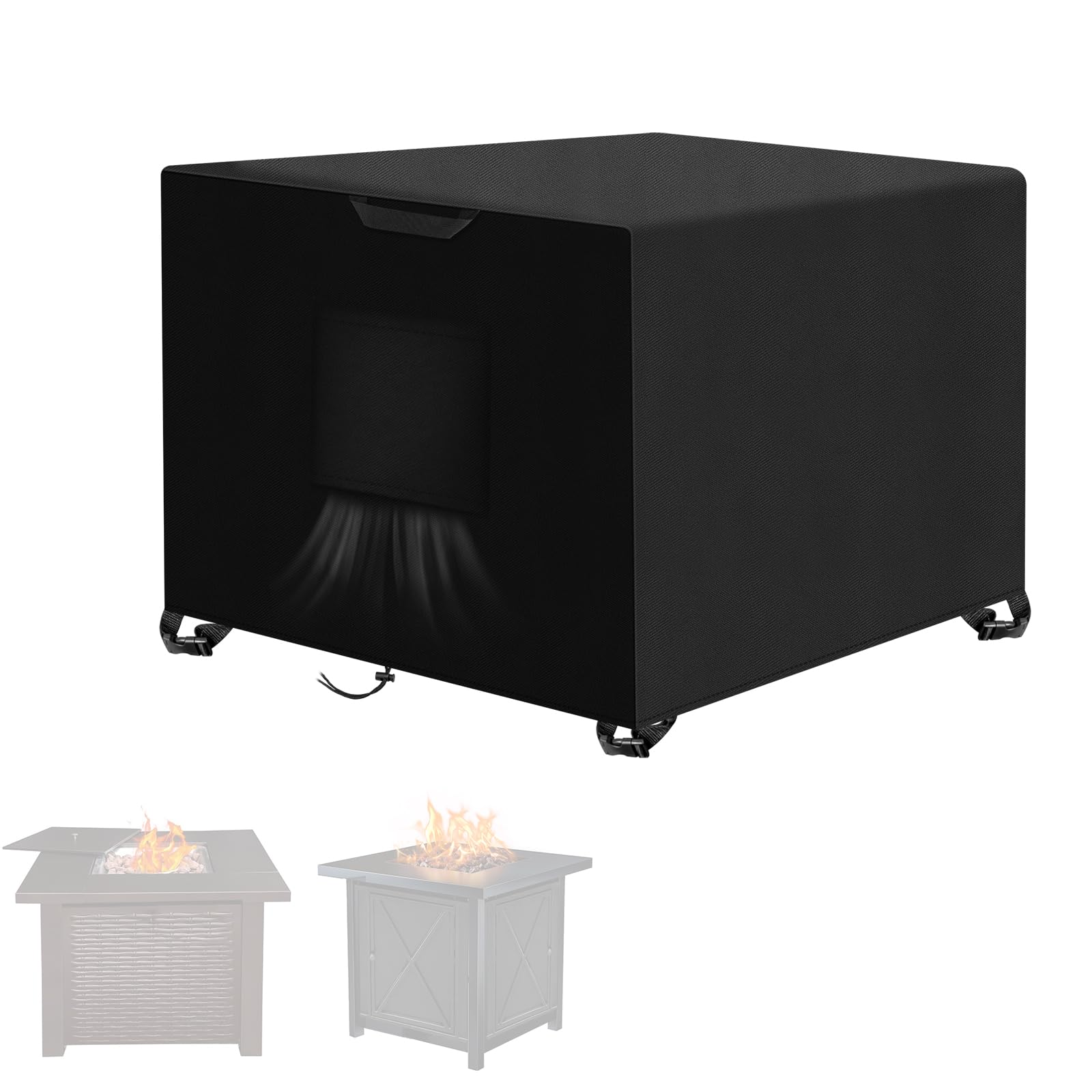Kovshuiwe Porch Shield Fire Pit Cover Square 83cm x 83cm x 50cm-420D Fabric Waterproof and Resistant, Outdoor Fire Bowl/Table Cover, Gas Fire Pit Cover
