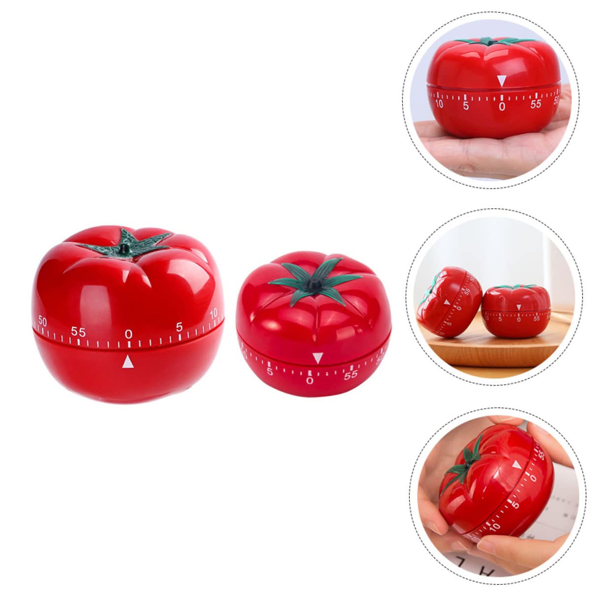 COLLBATH Temporizador Mecánico de Cocina sin Batería Forma de Tomate, 2 Piezas, Rotación Manual para Cocinar Cocina