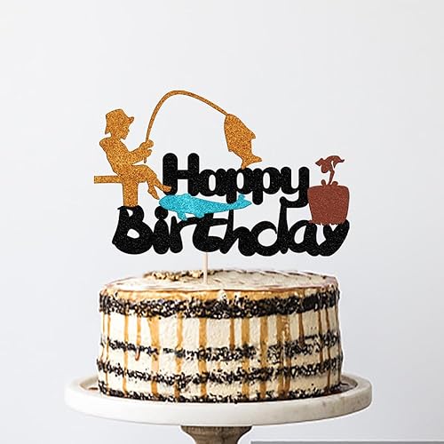 Miniatura 5 de Decoración para tartas de cumpleaños con temática de pesca, decoración de fiesta de cumpleaños de pescador, decoración de pasteles temáticos de