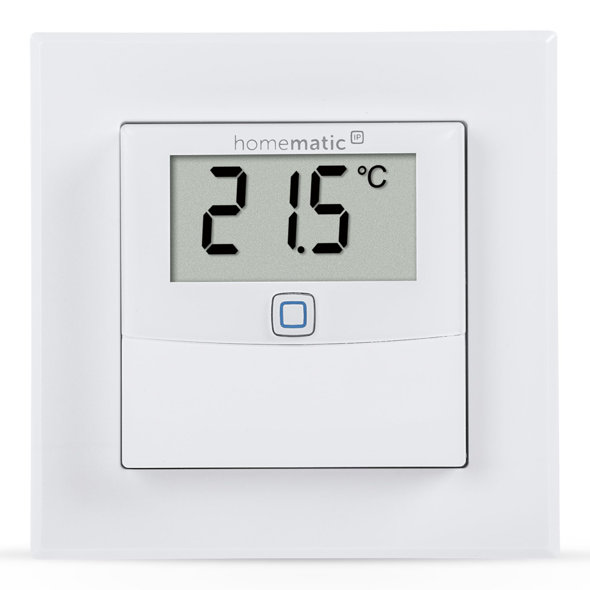 Homematic IP Temperatur- und Luftfeuchtigkeitssensor mit Display – innen, Smart Home, steuert Heizkörper/Fußbodenheizung per App, Alexa, Google Home, Temperaturmessung, Energie sparen, 150180A0