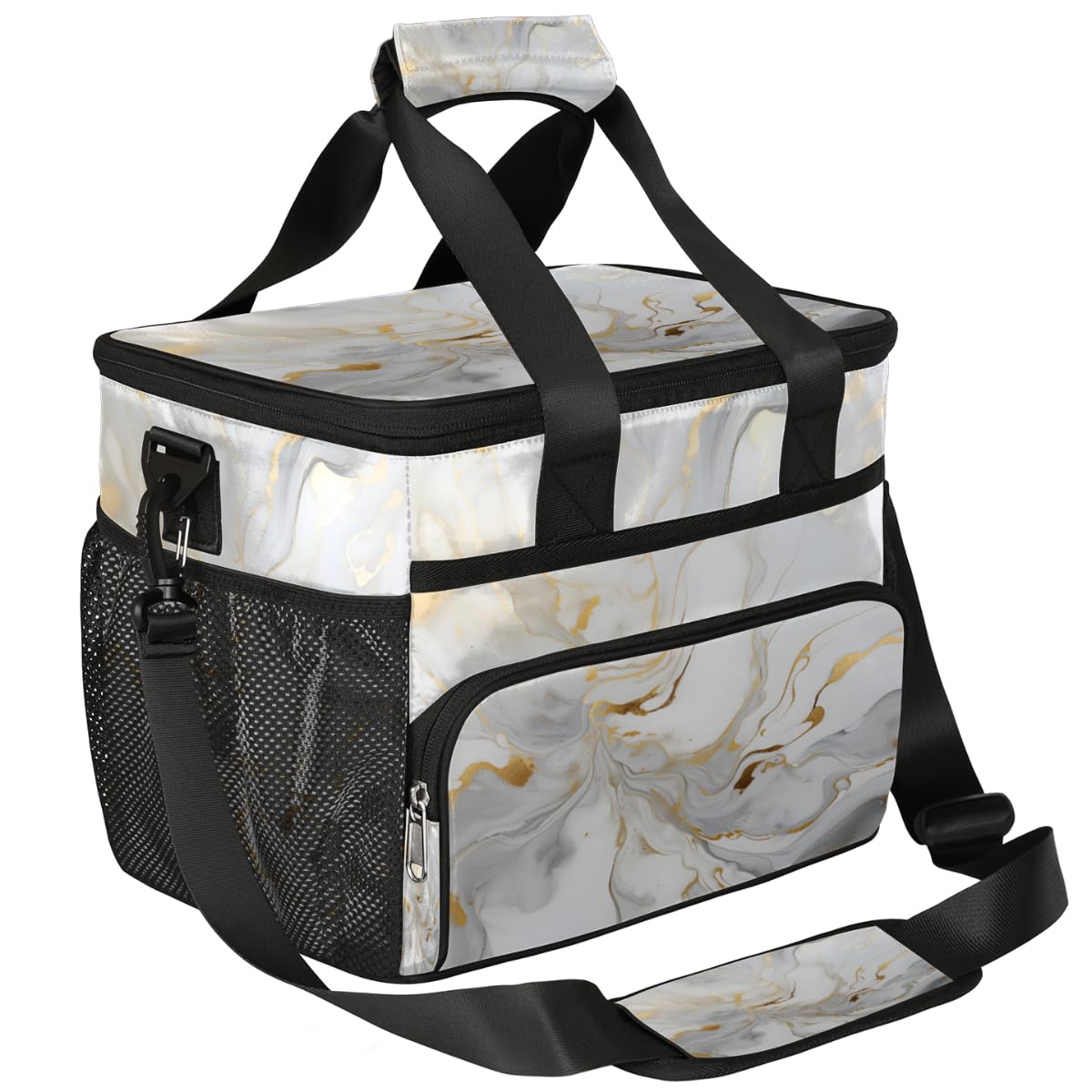 White Gold Marble Insulated Picnic Backpack Lunch Box for Women Men Picnic Basket Tote Lunch Bag Picnic Bag Portable Lunch Bags for Picnic, Beach, Work, Trip,Office, Camp Marble Liquid Texture