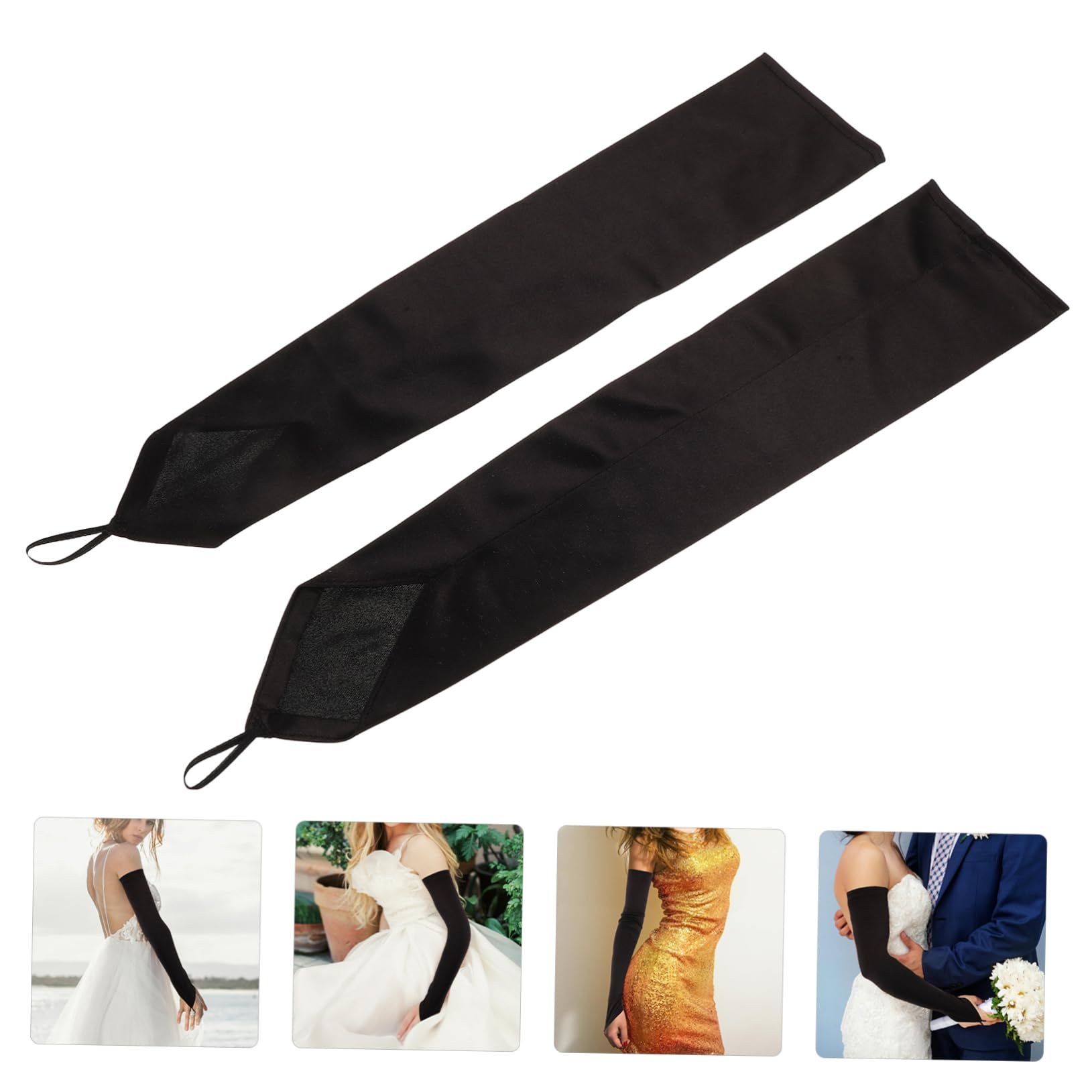 Healeved 5 Pezzi Guanti con gancio nuziale guanti a dita lunghe lunghi senza dita per le donne maniche gotiche eleganti neri per le donne spessi al gomito nylon Black
