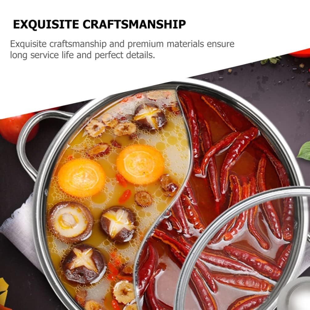 Ketumal Shabu Shabu Hot Pot,Stainless Steel Hot Plate Cookware Set Ramen Cooker, Hot Pot Soup Base Korean BBQ Multi Cooker Stainless Steel Pot Set, 11"(28cm) Pot with Divider 3